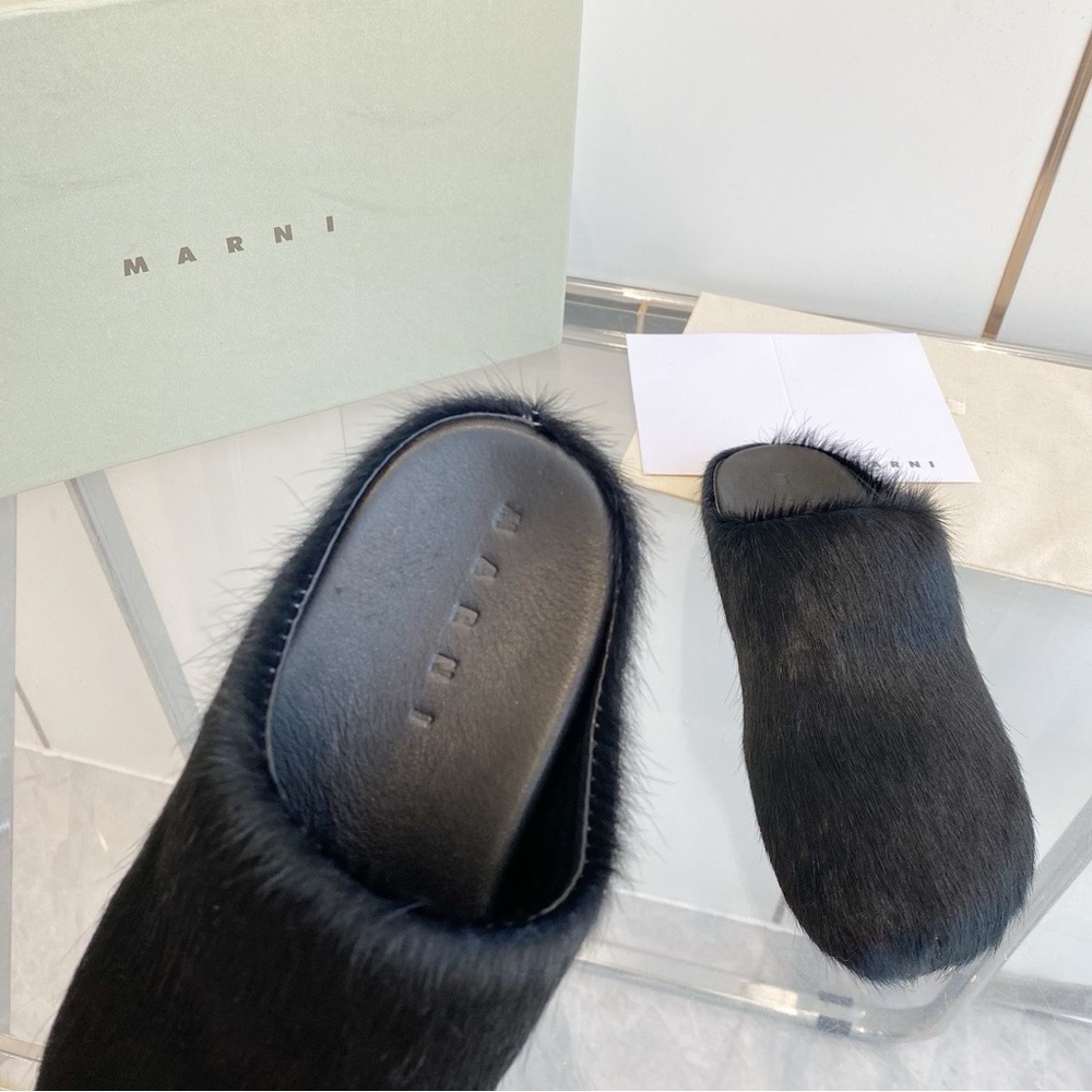 Marni Black Fur Slip-Ons
